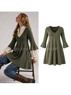Sweater | Brodie Cashmere Tunic Sweater Dress | Nordic Scandigirl | Khaki Green